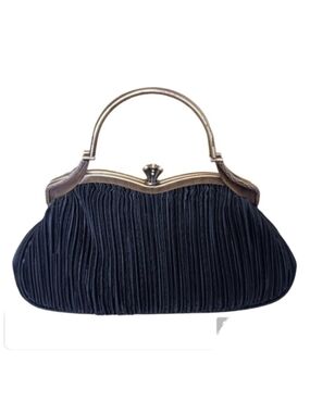 La Regale Satin Metal Handle Evening Clutch Bag